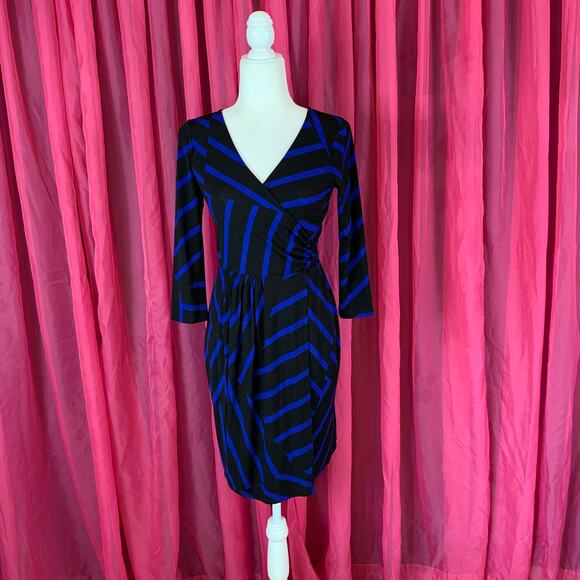 Vintage 80s Joseph Ribkoff asymmetrical stripe bodycon dress, size 4 - Picture 1 of 7